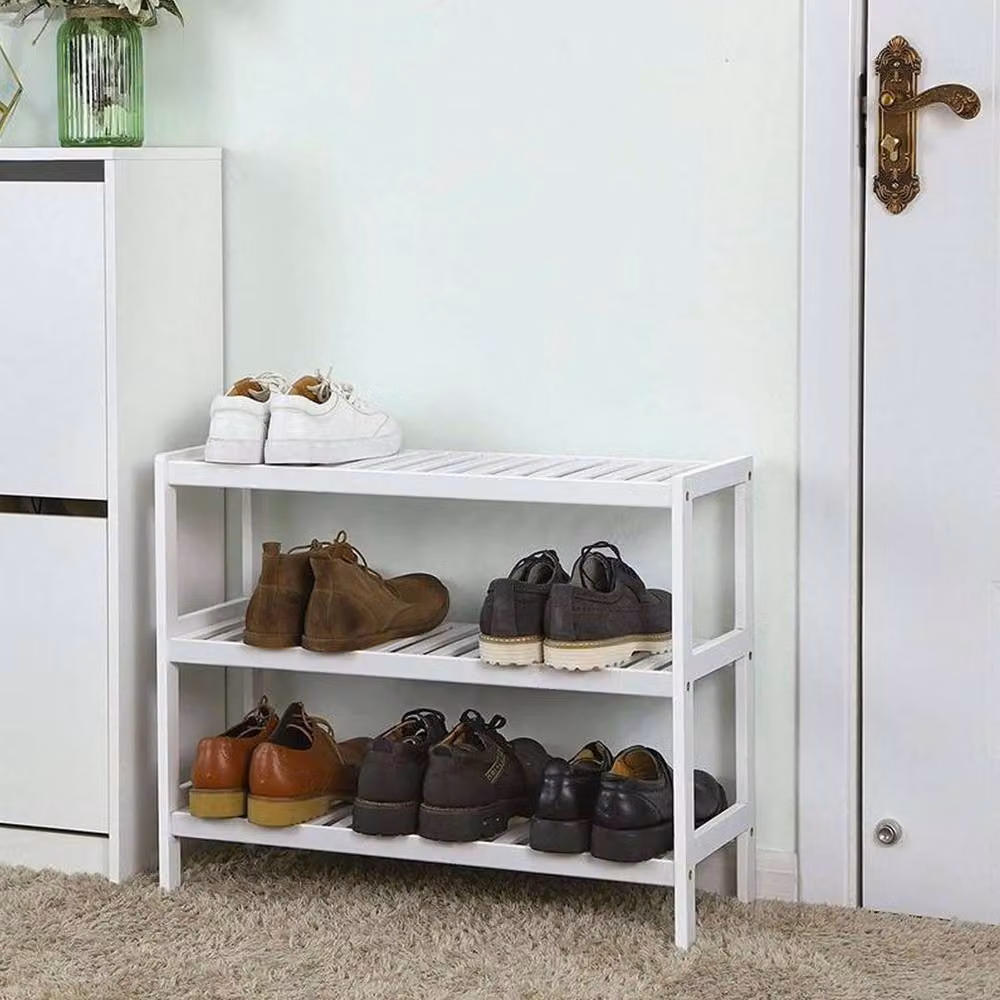 Kelvenix 3 Tier White Bamboo Wooden Shoe Rack – 2