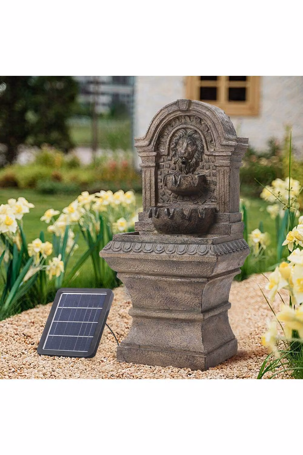 Living and Home Garden Decor Solar-Powered Rectangular Water Fountain in Antique Brown Stone, W/D/H: 63 x 30 x 22 cm – 2