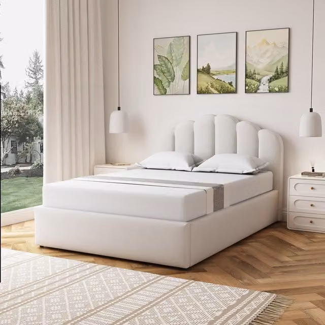 Artemis Home Modern Upholstered Ottoman Bed Frame with Lift Up Base, Beige