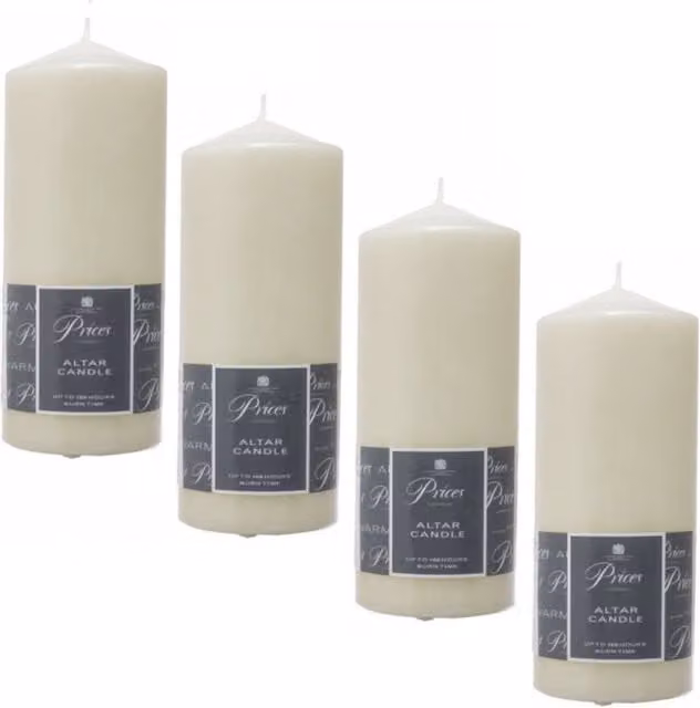 Price's Unscented Smokeless Non Drip Altar Pillar Candle, Cream/Beige, Pack of 4