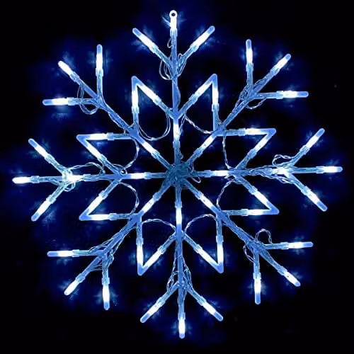 Almineez 50 LED Snowflake Silhouette Christmas Window Flashing Light Decoration in White