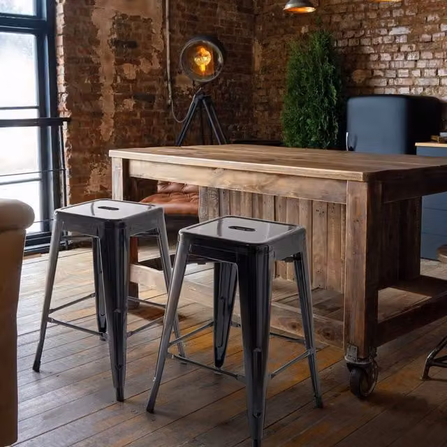 Wyld and Coco Urban Loft Industrial Stackable Bar Stools Set of 2 in Black Matt Metal, Height: 60 cm – 1