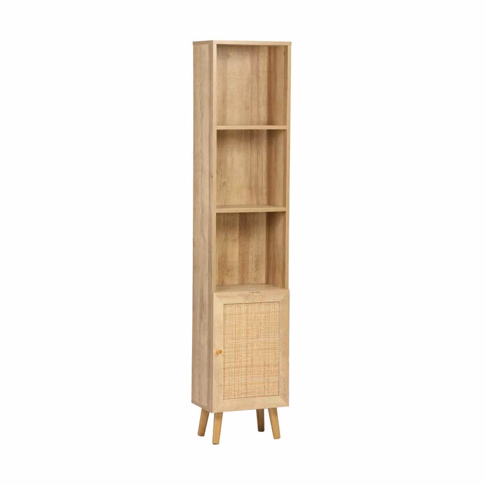 sweeek Boho Beige Rattan Bathroom Storage Column with Hinged Doors and Internal Shelves – 2