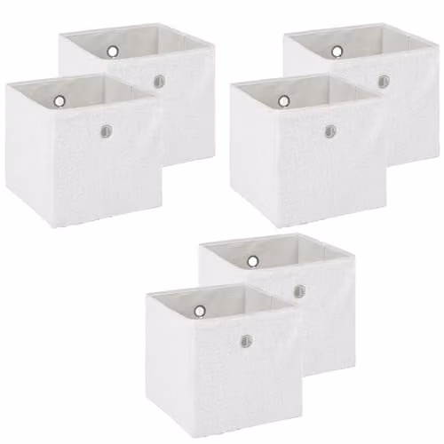 OHS Pack of 6 White Teddy Boucle Foldable Storage Cube Boxes with Handles – 1