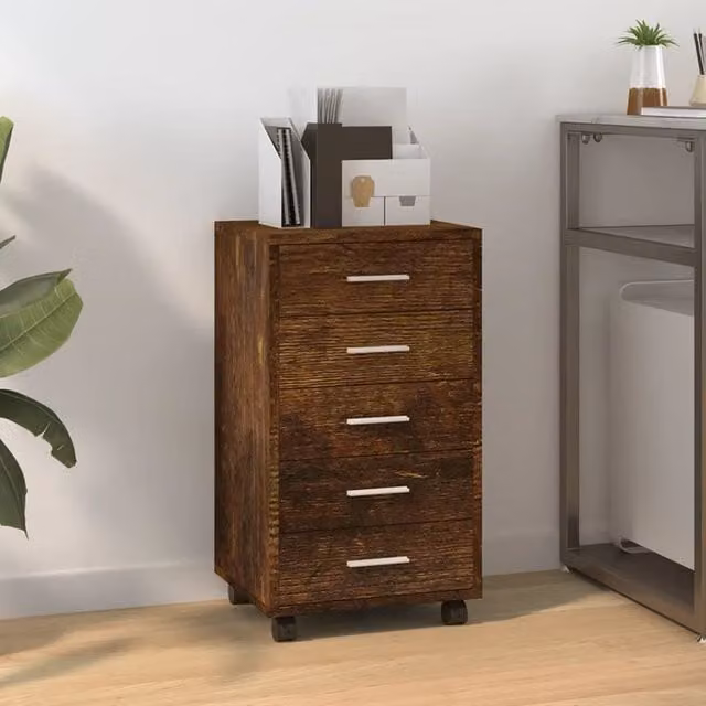 Berkfield Home Smoked Oak Drawer Cabinet with Castors in Brown – 1