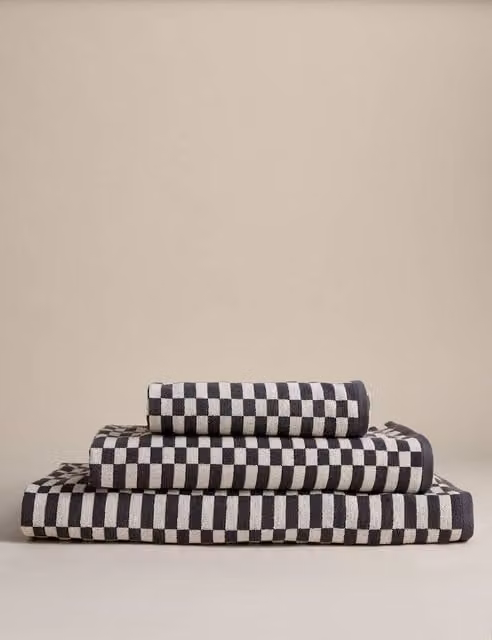 M&S Fluffy Pure Cotton Checked Towel in Grey