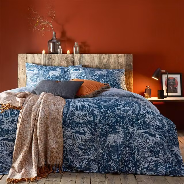 Creative Cloth Midnight Winter Reversible Duvet Cover and Pillowcase Set in Blue and Grey, 200 x 200 cm