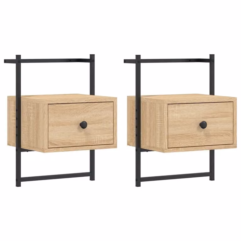 Berkfield Home Set of 2 Wall-mounted Bedside Cabinets in Sonoma Oak Brown, W/D/H: 35 x 30 x 51 cm