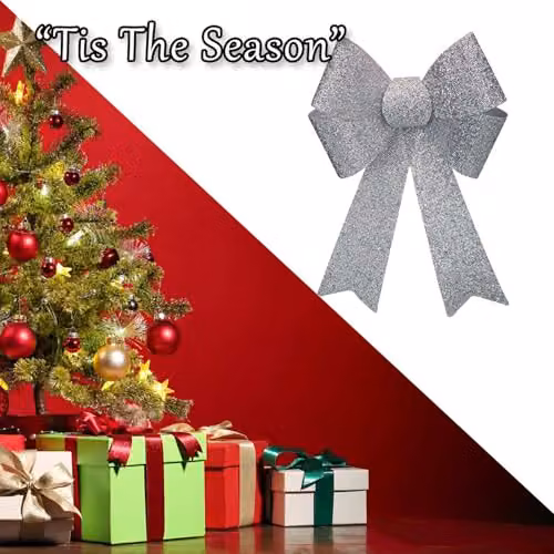 VFM e-Store Light Up Tinsel Bow Christmas Decoration, Silver, W/D/H: 29 x 43 x 10 cm – 6