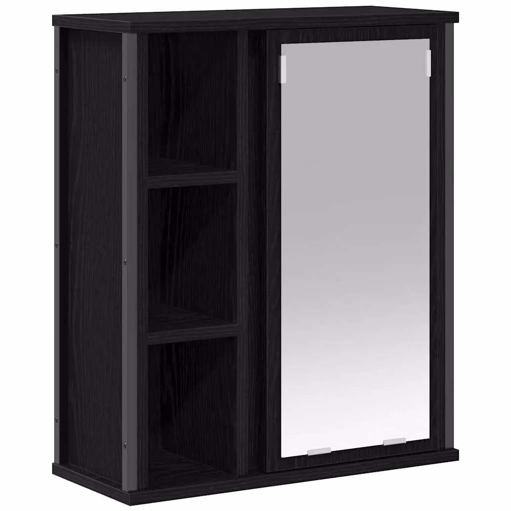 Berkfield Home Black Oak Bathroom Wall Cabinet with Mirror and Internal Shelves W/D/H: 50 x 21 x 60 cm – 2