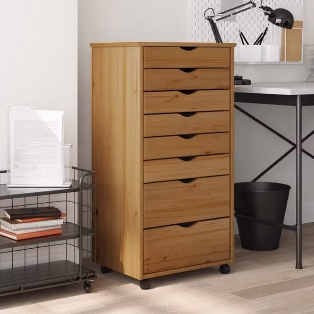 Berkfield Home Moss Rolling Cabinet with Drawers in Honey Brown Solid Pine Wood