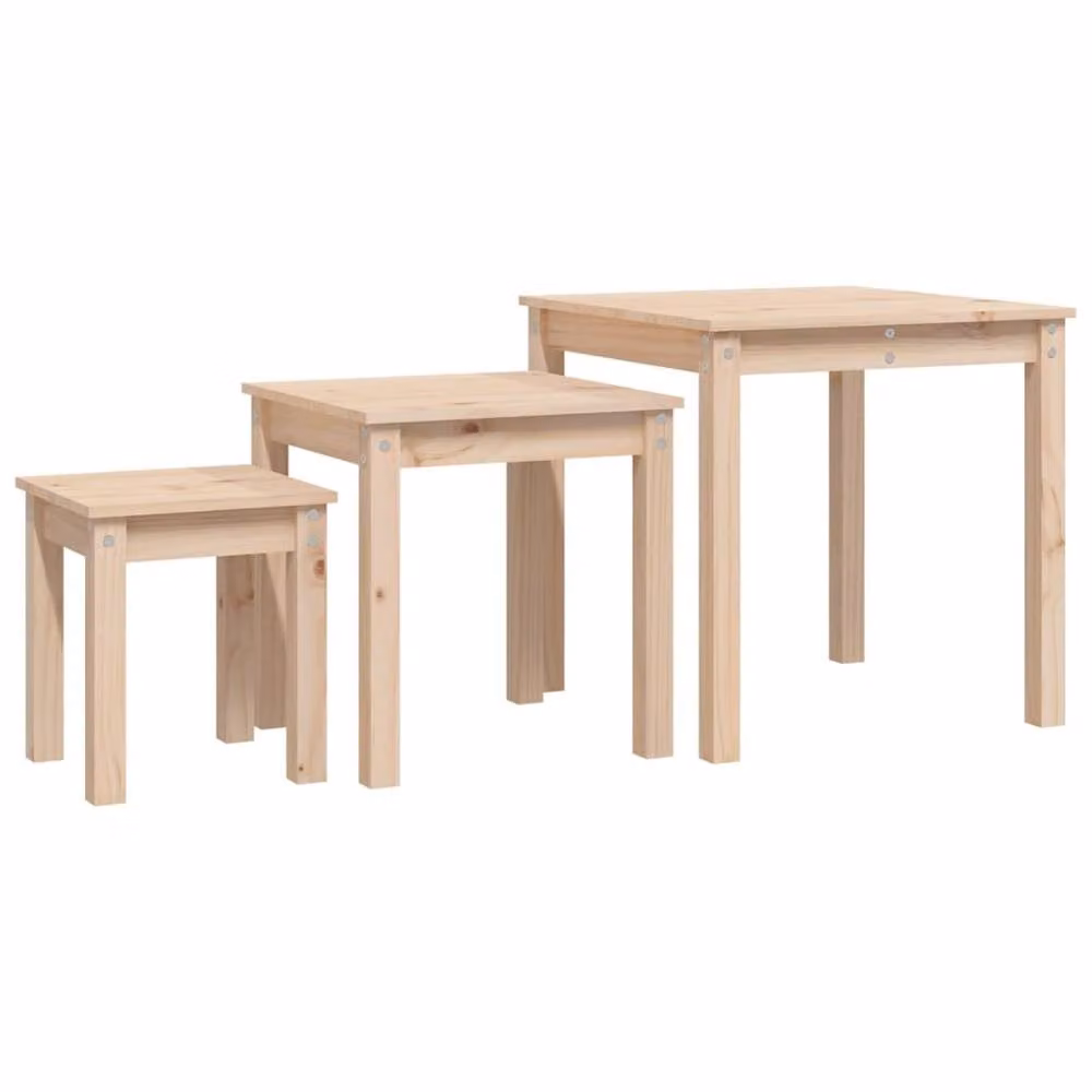 Berkfield Home 3-Piece Nesting Tables in Light Brown Solid Pine Wood – 2