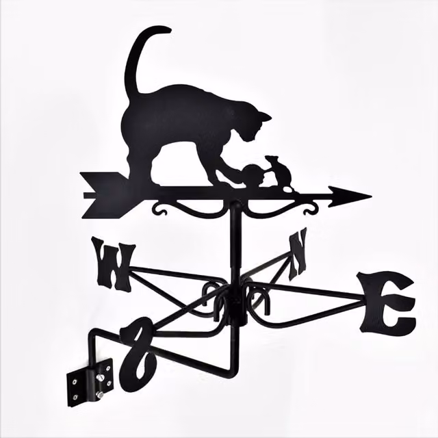 Buttercup Farm Mini Cat & Mouse Weathervane in Black Steel, W38 x D38 x H53 cm