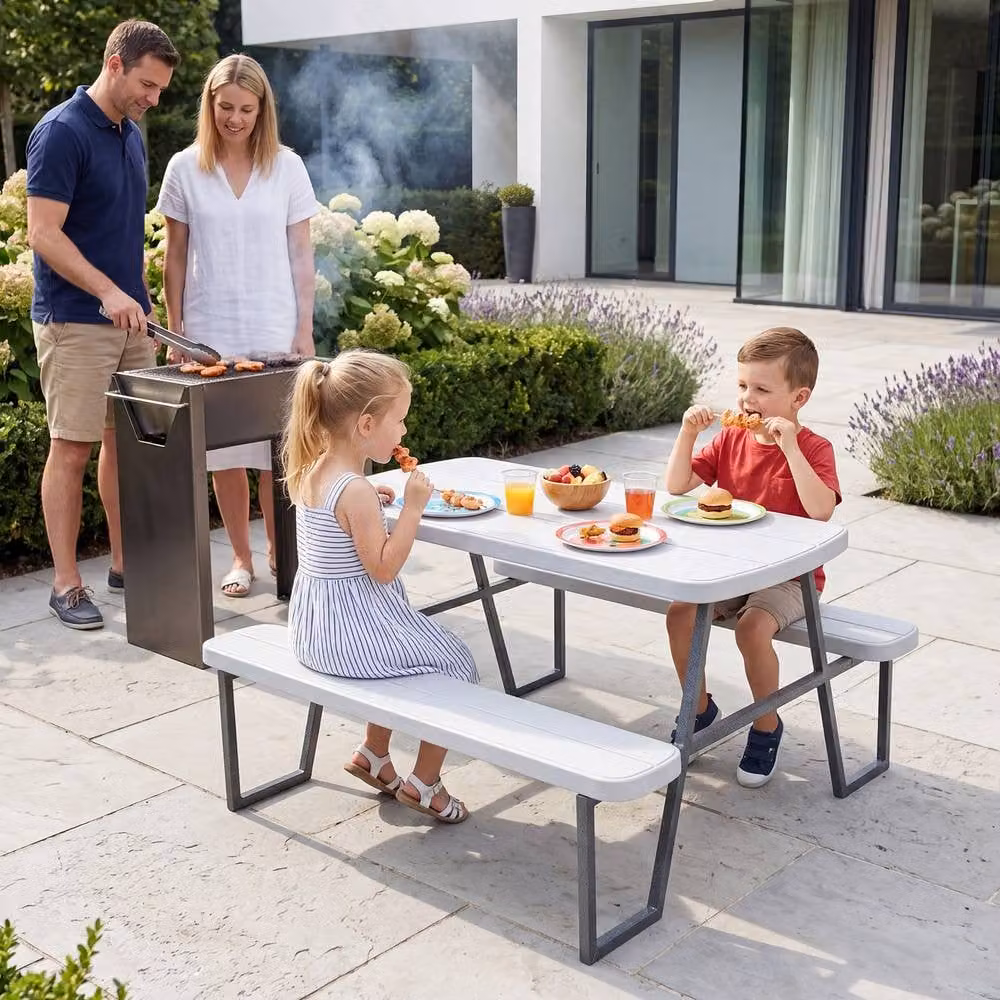 CASART Kids Picnic Table with Benches and Chairs in White – 5