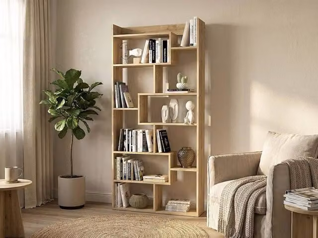 Vente-unique Palerino Shelving Unit with 9 Niches in Light Oak – 1