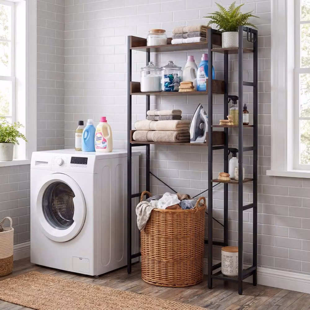 Costway 7 Tier Over the Toilet Storage Rack with 2 Drawers in Brown – 4