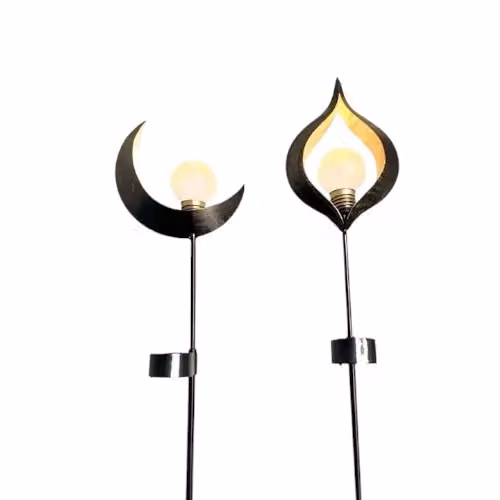 Garden Greatness Set of 2 Sun and Moon Solar LED Stake Lights in Black – 2