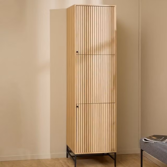 Furniture To Go Albany Industrial Wardrobe in Oak and Black with Hinged Doors