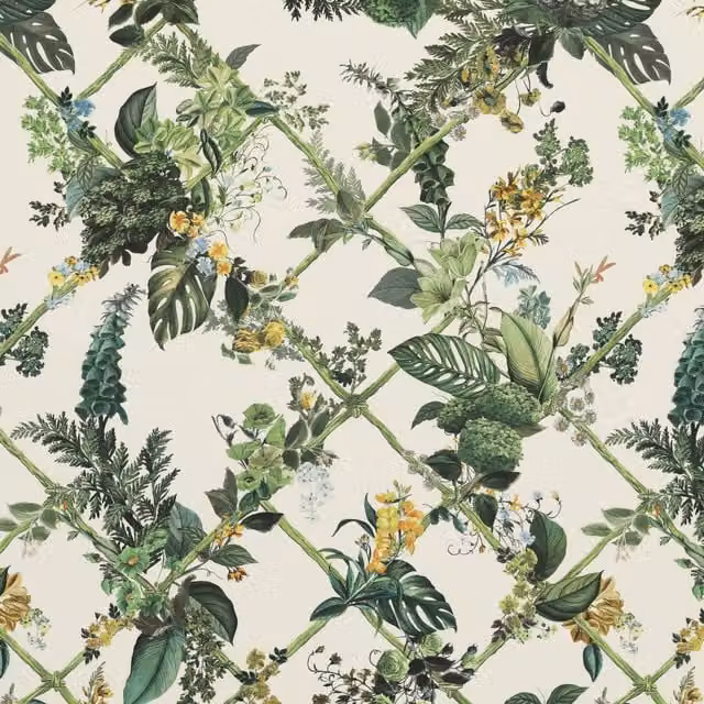 Llewelyn-Bowen Cotswold Fantasia Printed Fabric in Green, White and Multicolour