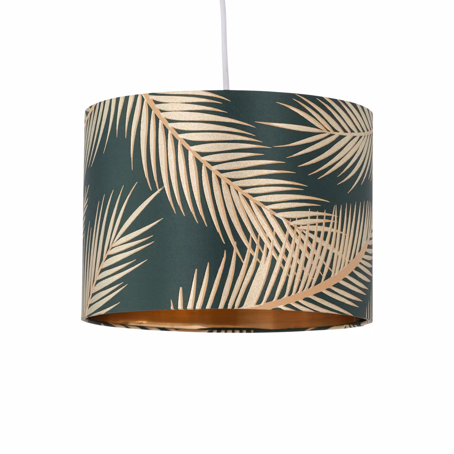 First Choice Lighting Tropica Set of 2 Fabric Pendant Lamp Shades in Green and Gold, Diameter: 25 cm – 2