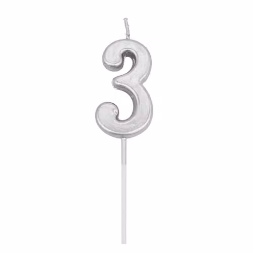 Shatchi Silver Number 3 Birthday Cake Topper Candle – 1