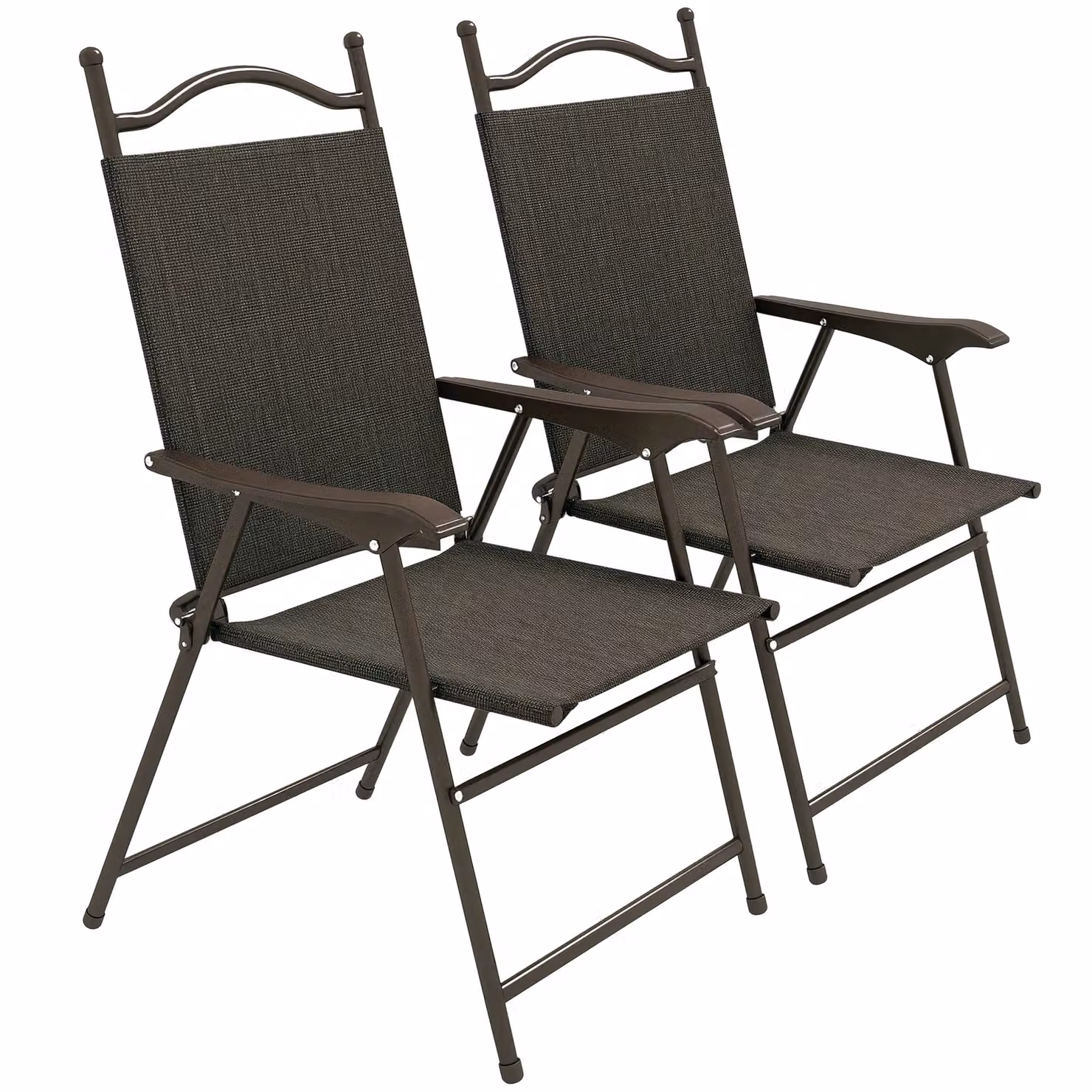 OUTSUNNY Set of 2 Folding Armrest Chairs with Breathable Mesh Fabric in Brown – 2