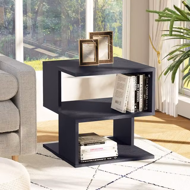 HOMCOM Modern Square 2 Tier Wooden Side Table in Black