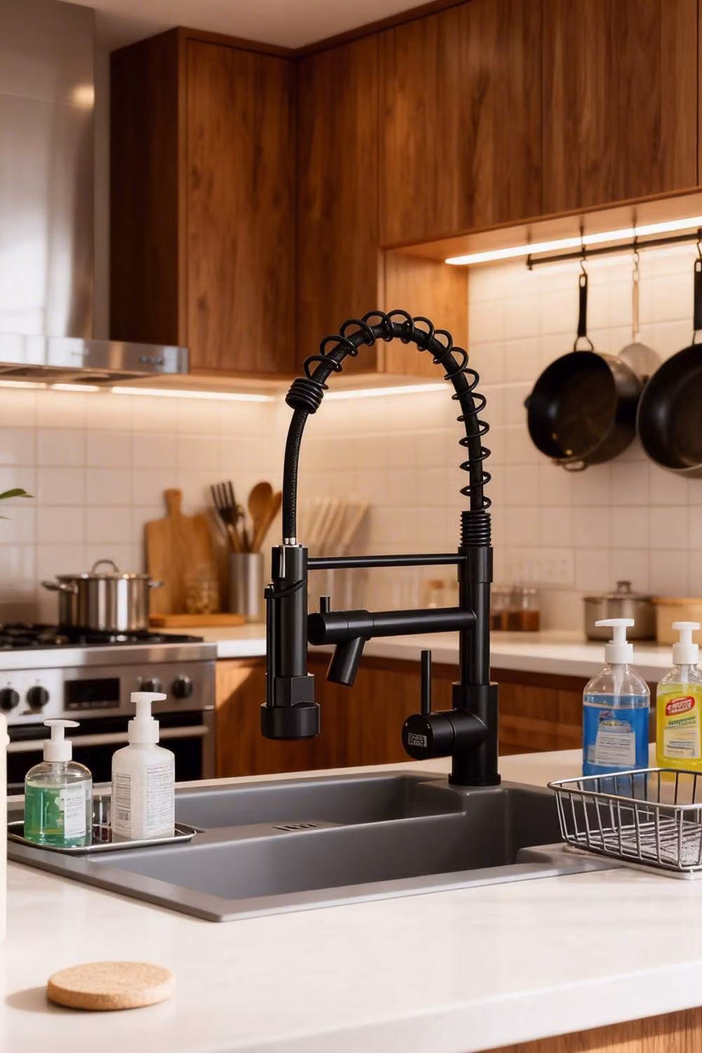 ExtraStar Modern Single Lever Kitchen Faucet with Pull Out Swivel Spring Spout in Matt Black – 2