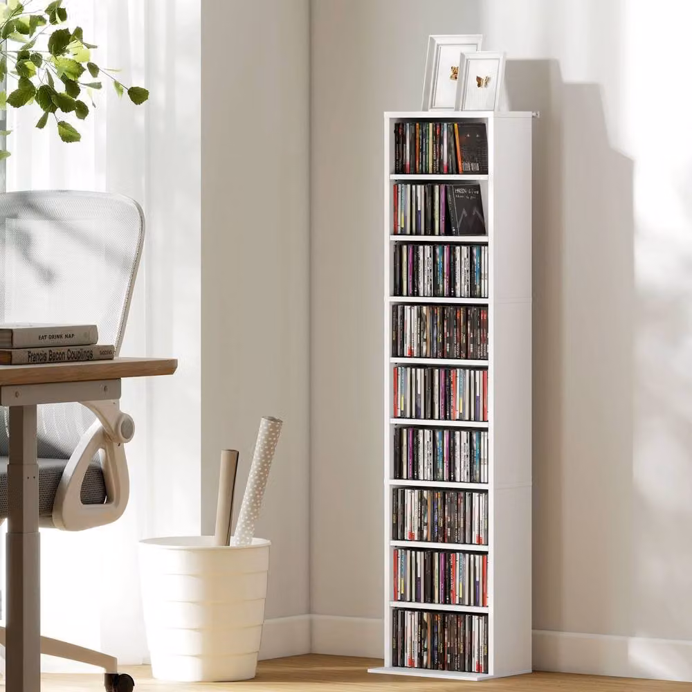 Wyld Haus Sovimora White Narrow CD Storage Unit with Adjustable Shelves, H 140 x W 33 x D 24 cm – 2