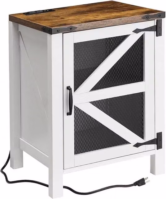 VOGREX White Farmhouse Nightstand with Charging Station and Media Compartments – 1
