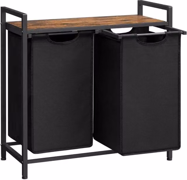 Kelvenix Black Dirty Laundry Basket with 2 Compartments and Removable Bag