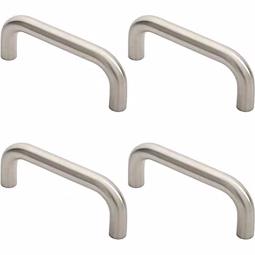 Loops 4 Pack Round D Bar Pull Handles in Brushed Satin Stainless Steel, Silver, 169 x 19 mm, 150 mm Fixing Centres