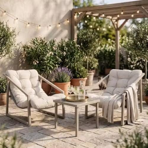 Harbour Housewares 3 Piece Padded Patio Bistro Set in Beige and Grey – 2