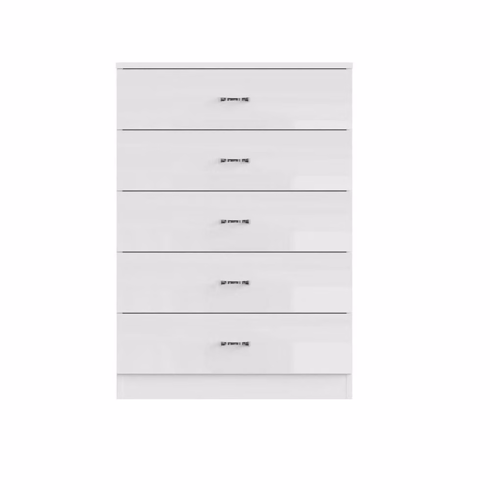 SPETLEK White High Gloss Modern 5 Drawer Tall Chest of Drawers – 2