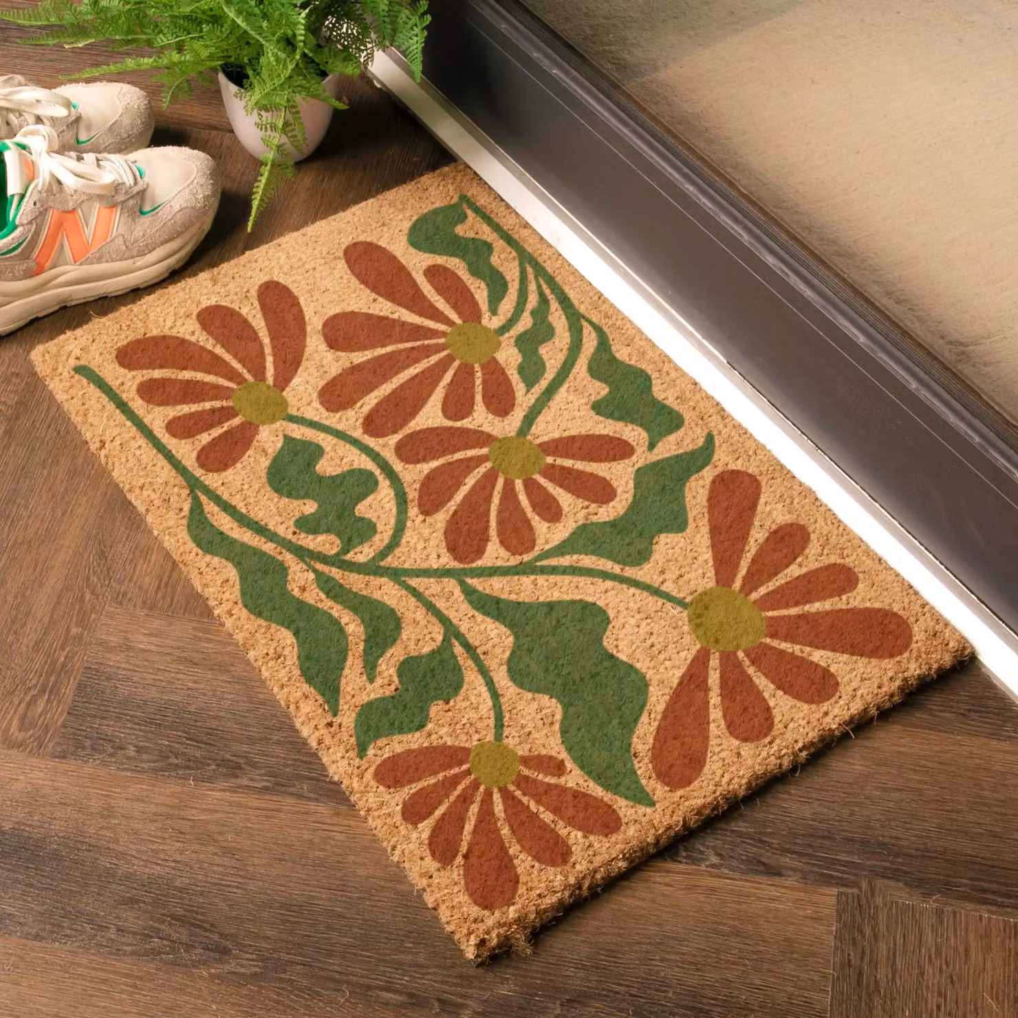 Artsy Mats Red and Green Quirky Floral Pattern Coir Doormat, Brown, W: 60 cm, D: 40 cm – 2