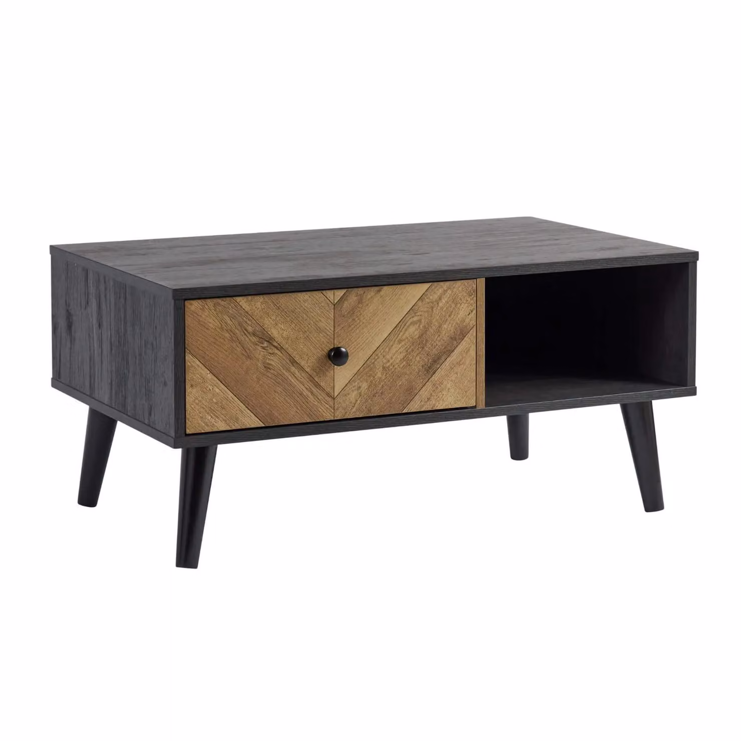 Home Source Mid-Century Rectangular Coffee Table with One Drawer and Open Storage in Black – 6