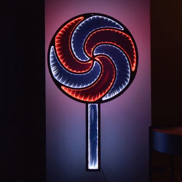 Samuel Alexander Red and White 60cm Light Up Hanging Christmas Lollipop Infinity Light Decoration with Spinning Effect – 1