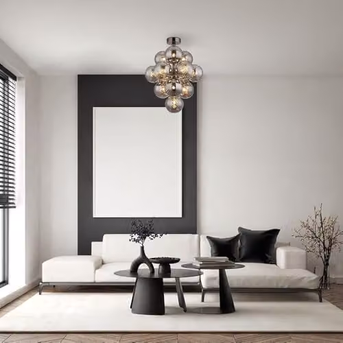Globo Lighting Modern Ceiling Lamp with Smoke Glass Spheres in Black and Chrome, Diameter: 39.5 cm – 4