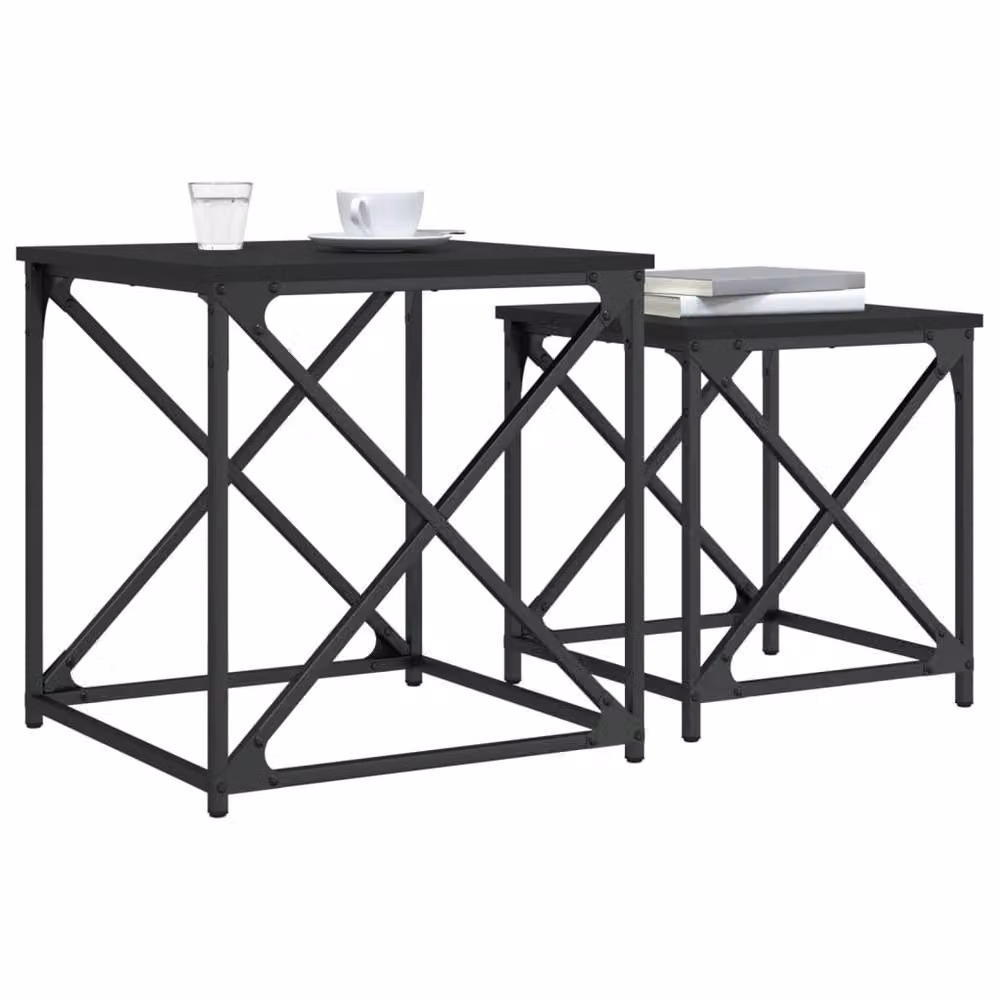 Berkfield Home Nesting Coffee Tables, 2 Piece Set in Black Engineered Wood – 3