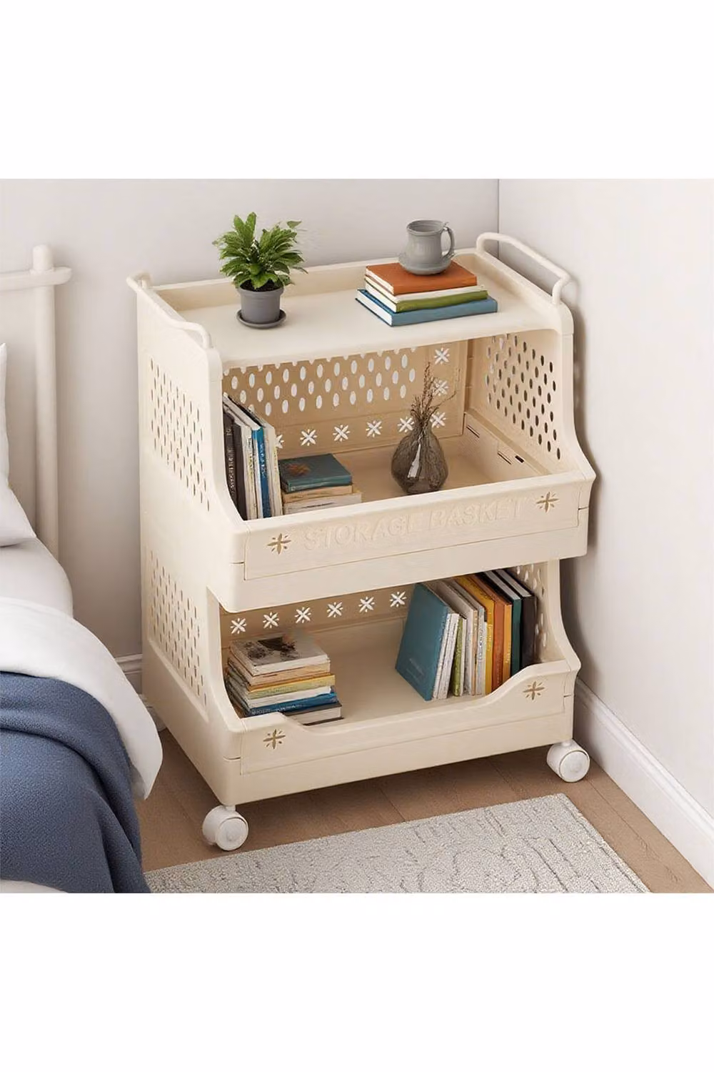 Living and Home 3-Tier Rolling Laundry Sorter Basket with Handles and Castors, Beige – 2