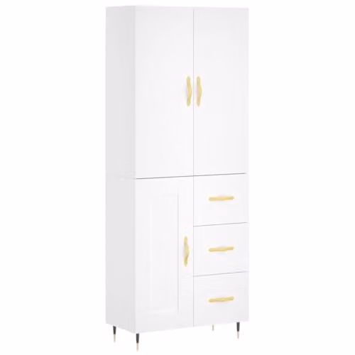 vidaXL Modern White Highboard with Hinged Doors and Internal Shelves, W/D/H: 69.5 x 34 x 180 cm