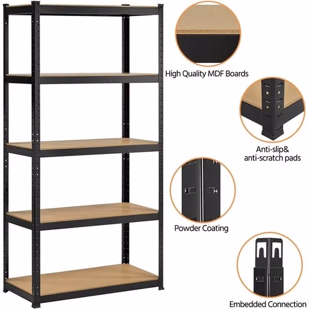 KORVIXA 5-Tier Boltless Storage Shelving Unit in Black, W/D/H: 100 x 100 x 180 cm – 5