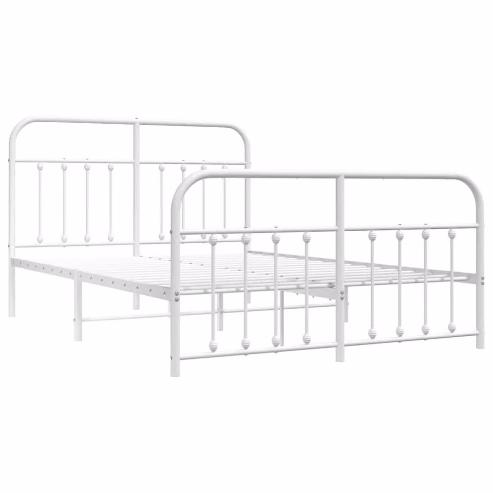 Berkfield Home Classic Metal Bed Frame with Headboard and Footboard in White, W: 140 cm, L: 200 cm – 2