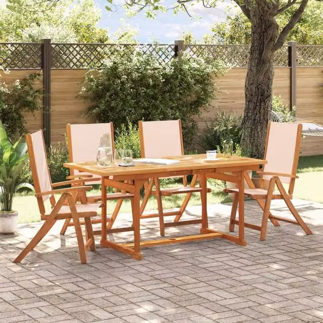 Berkfield Home 5 Piece Garden Dining Set in Brown Solid Acacia Wood and Textilene – 1
