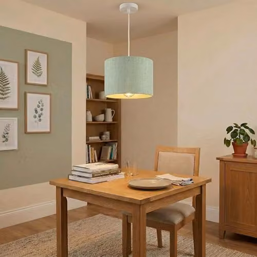 Happy Homewares Modern Round Bobbled and Textured Fabric Lamp Shade in Green, W: 30 cm, H: 20 cm – 3