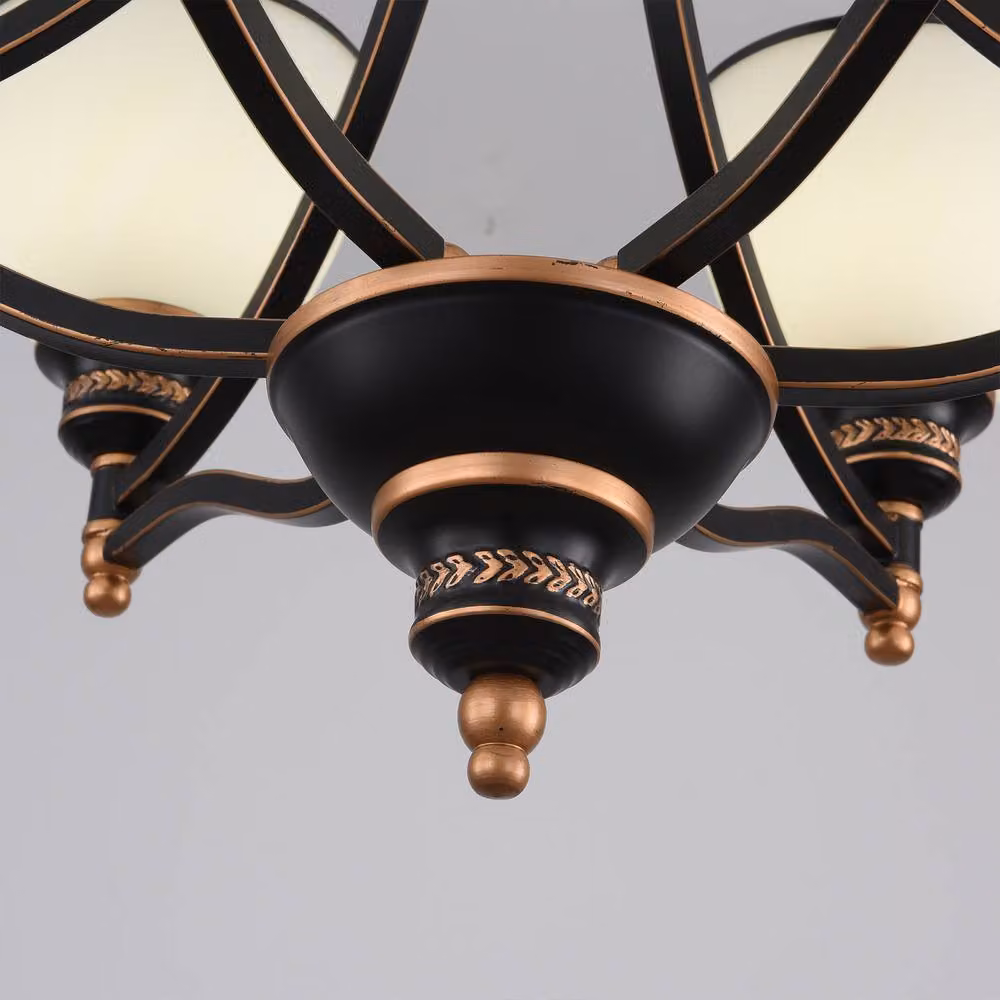 NIVOR Classic 6-Light Bell Pendant Chandelier in Black and Bronze with Gold Frosted Glass and E27 Sockets – 7