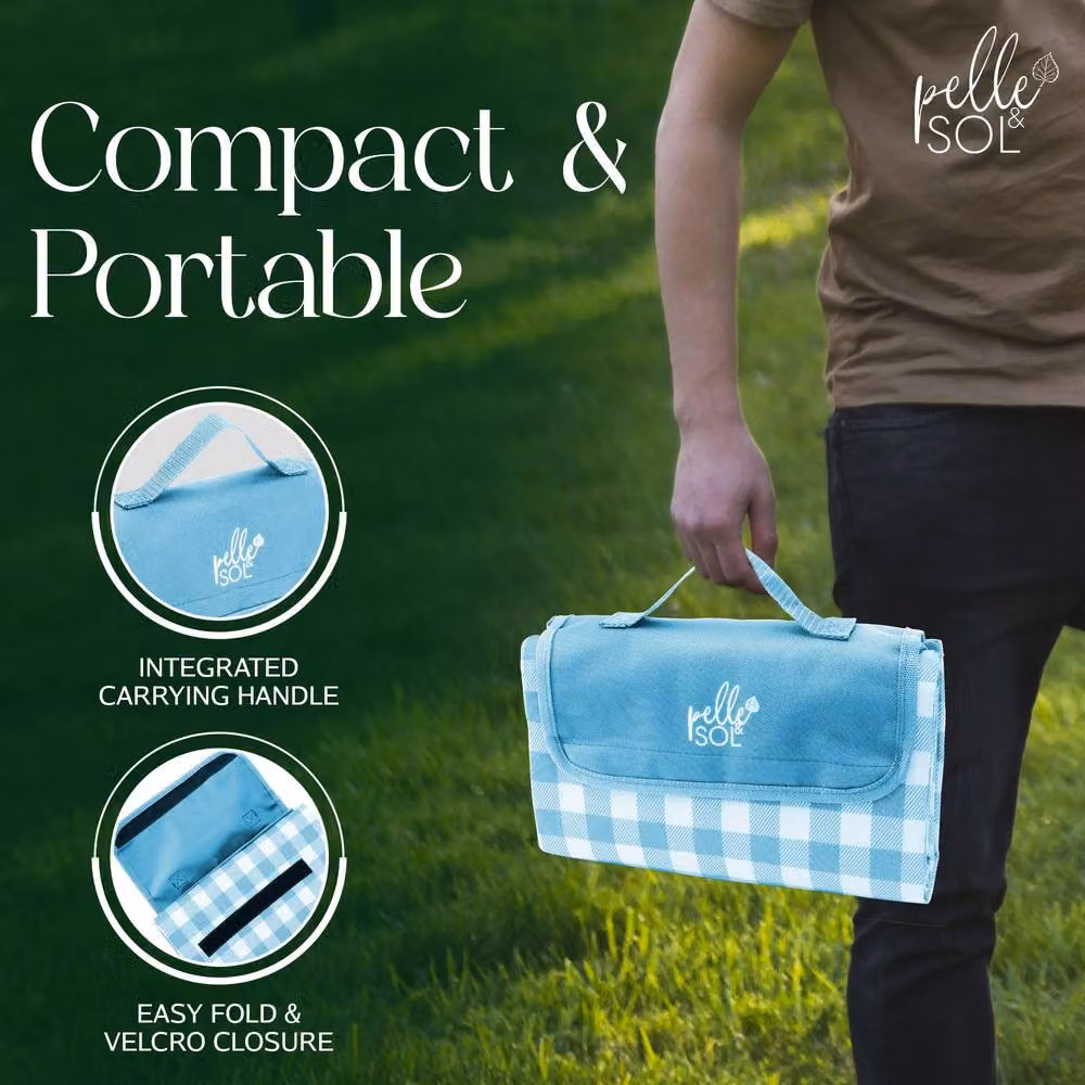 Pelle & Sol Foldable Waterproof Picnic Blanket in Blue and Petrol, W/D/H: 200 x 140 x 1 cm – 3