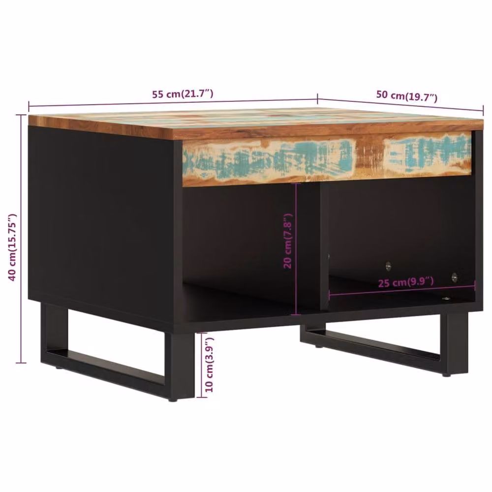 Berkfield Home Reclaimed Solid Wood Coffee Table, Multicolour, W: 55 cm, D: 50 cm, H: 40 cm – 5