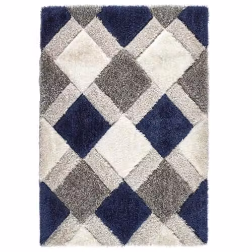 Phoenox Textiles Limited Origins 3D Geo Shaggy Rug in Navy Blue, W: 120 cm, L: 170 cm – 1