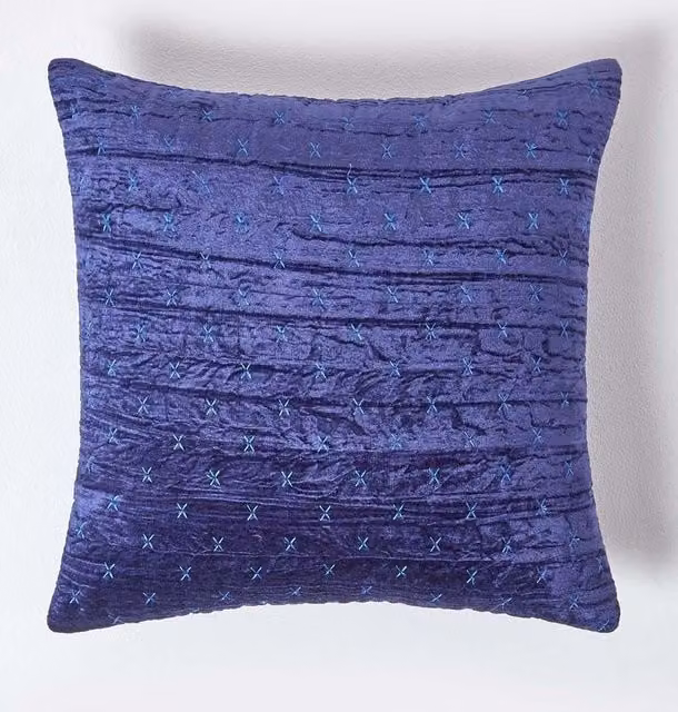 Homescapes Navy Blue Crushed Velvet Square Cushion Cover, W/D/H: 55 x 55 x 55 cm – 1